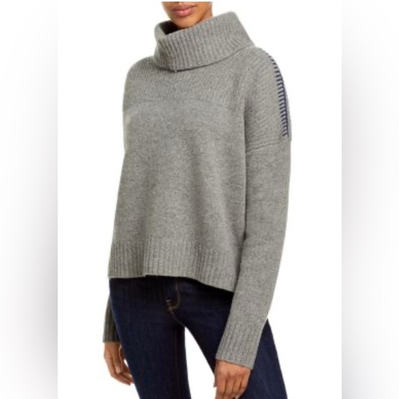 Jason Wu Drop Shoulder Contrast Stitch Wool Turtleneck Sweater Ribbed accents XS - Picture 1 of 7